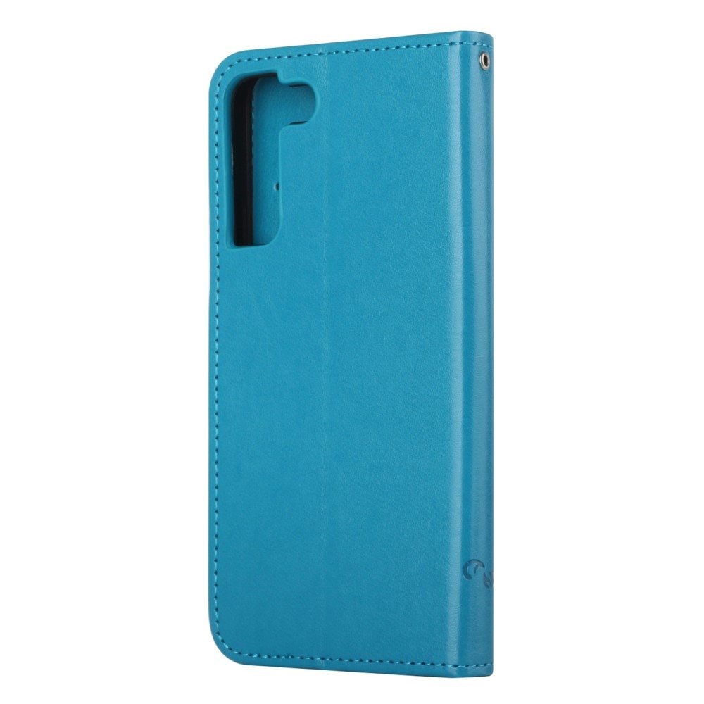 Funda de cuero con mariposas para Samsung Galaxy S22, azul