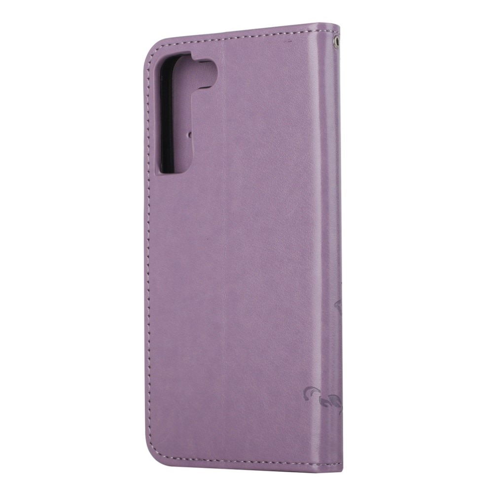 Funda de cuero con mariposas para Samsung Galaxy S22, violeta