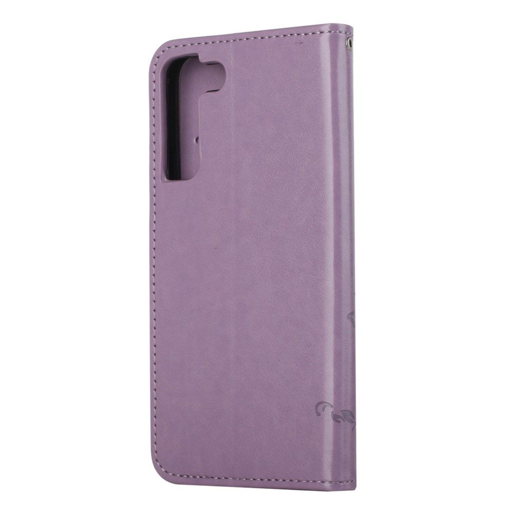 Funda de Cuero con Mariposas Samsung Galaxy S22, Púrpura