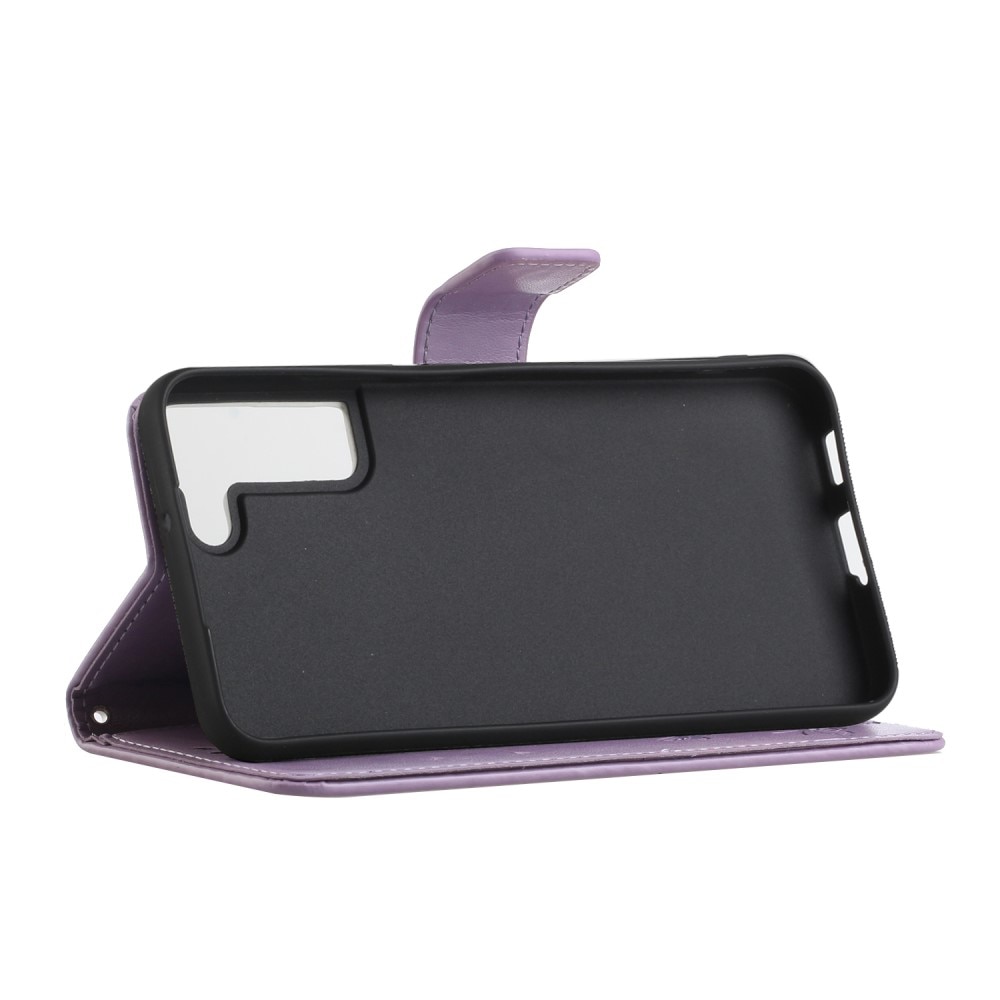Funda de Cuero con Mariposas Samsung Galaxy S22, Púrpura