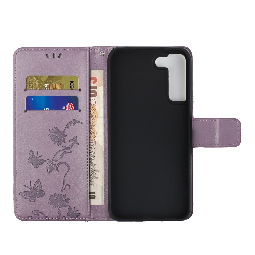 Funda de Cuero con Mariposas Samsung Galaxy S22, Púrpura