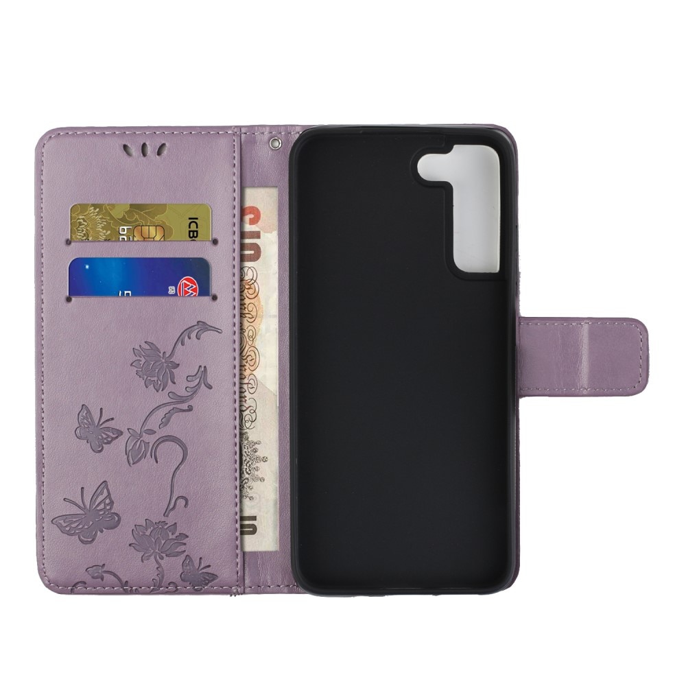 Funda de cuero con mariposas para Samsung Galaxy S22, violeta