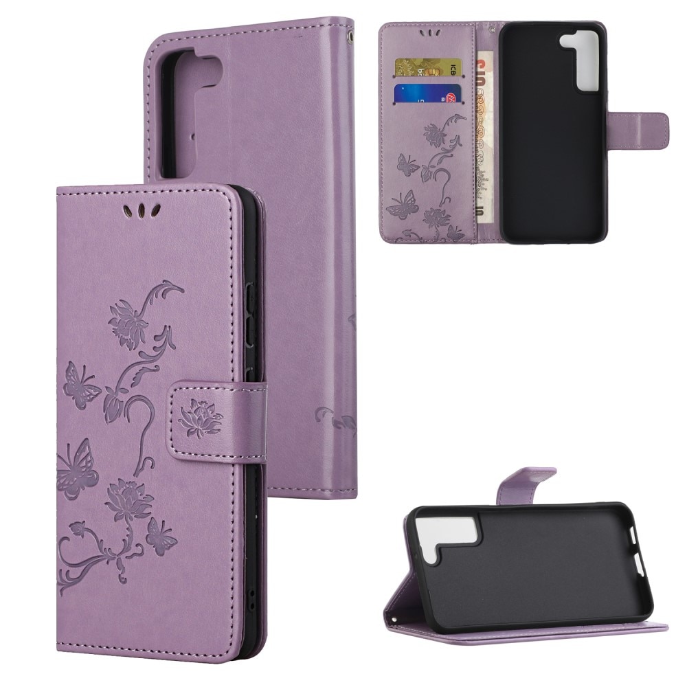 Funda de Cuero con Mariposas Samsung Galaxy S22, Púrpura