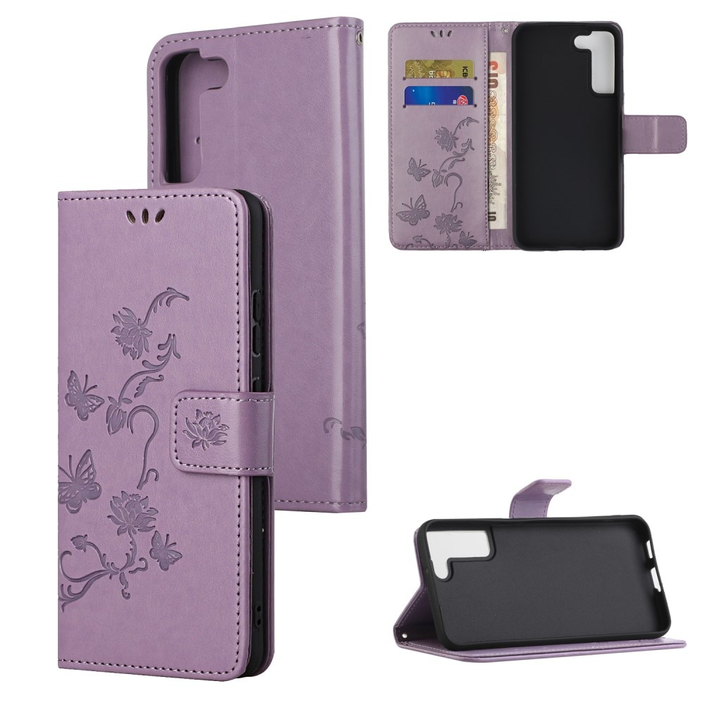 Funda de cuero con mariposas para Samsung Galaxy S22, violeta