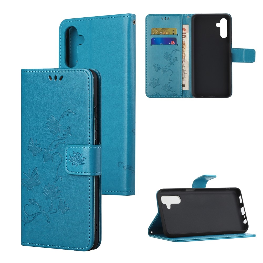 Funda de Cuero con Mariposas Samsung Galaxy A04s, azul