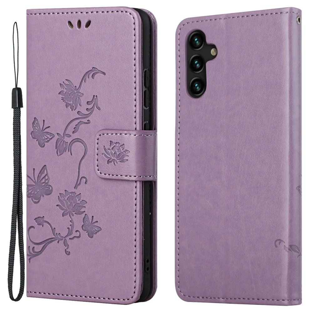 Funda de Cuero con Mariposas Samsung Galaxy A04s, Púrpura