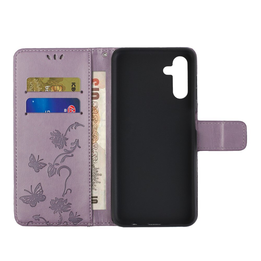 Funda de Cuero con Mariposas Samsung Galaxy A04s, Púrpura
