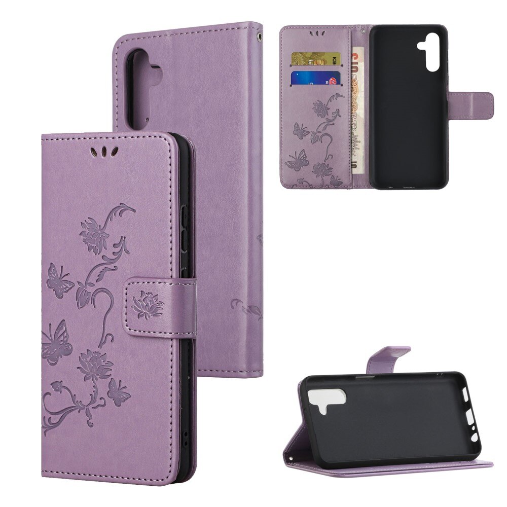Funda de Cuero con Mariposas Samsung Galaxy A04s, Púrpura