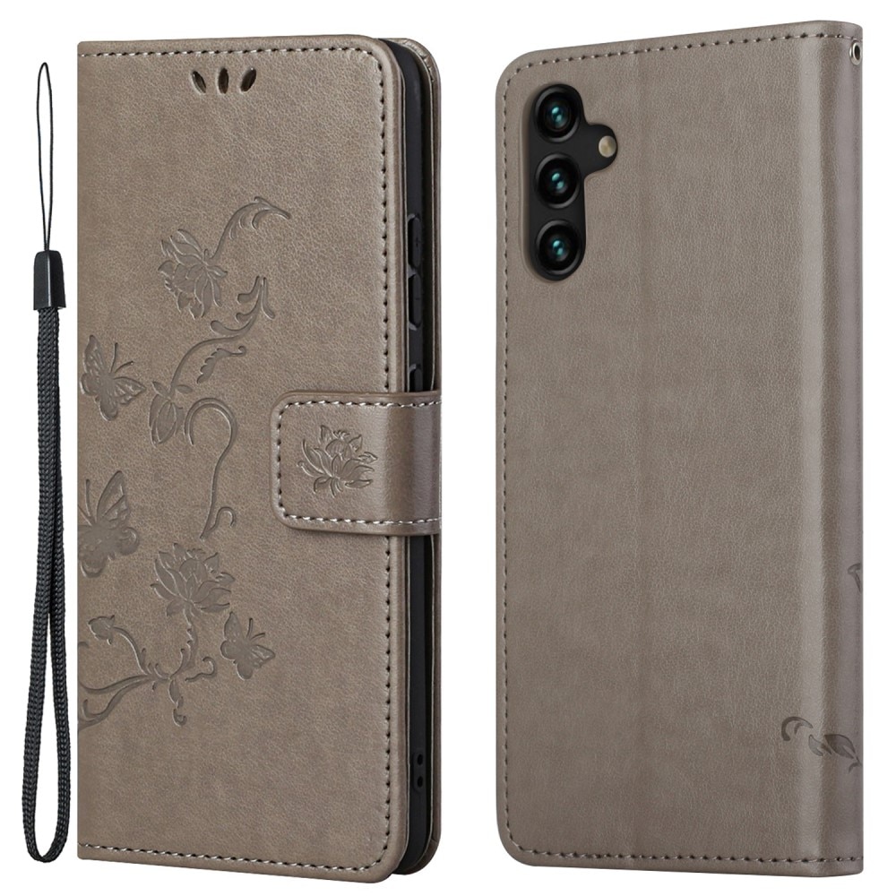 Funda de Cuero con Mariposas Samsung Galaxy A04s, Gris