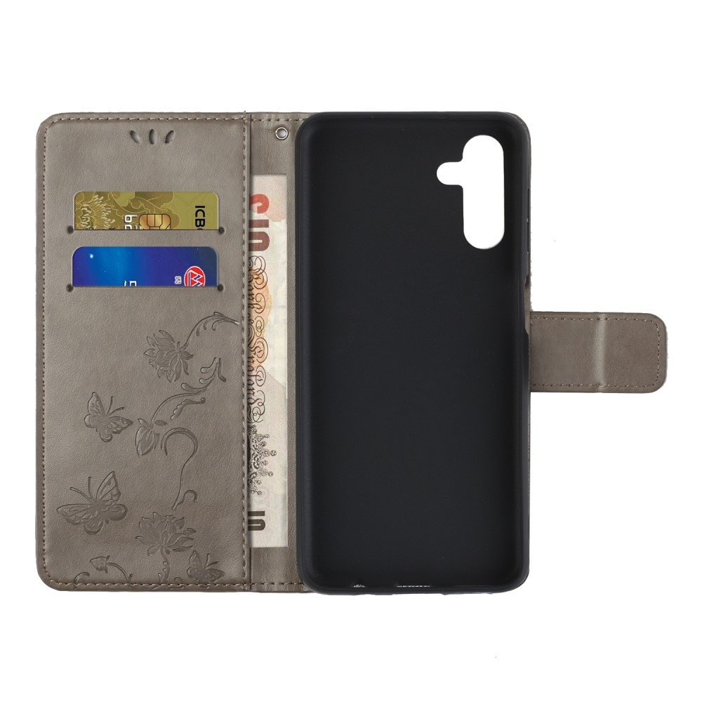 Funda de Cuero con Mariposas Samsung Galaxy A04s, Gris