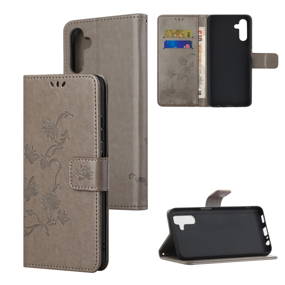 Funda de Cuero con Mariposas Samsung Galaxy A04s, Gris