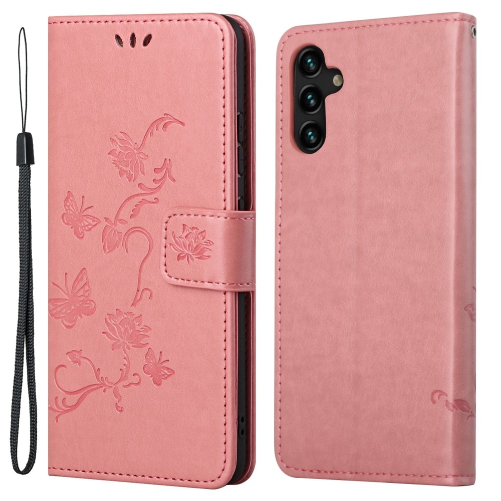 Funda de Cuero con Mariposas Samsung Galaxy A04s, Rosa