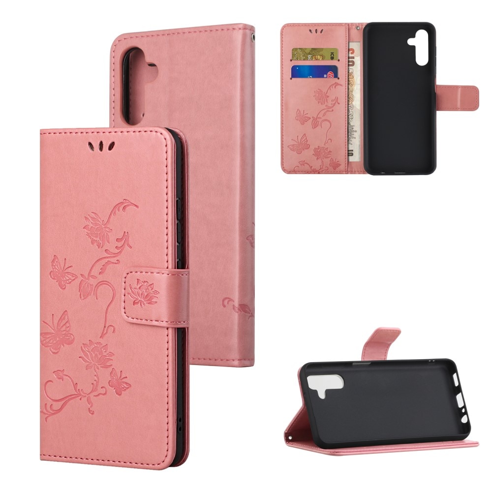 Funda de Cuero con Mariposas Samsung Galaxy A04s, Rosa