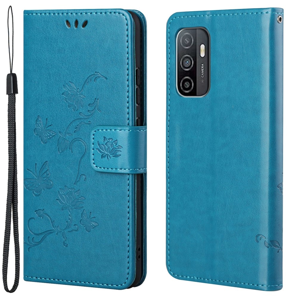 Funda de cuero con mariposas para Samsung Galaxy A53, azul