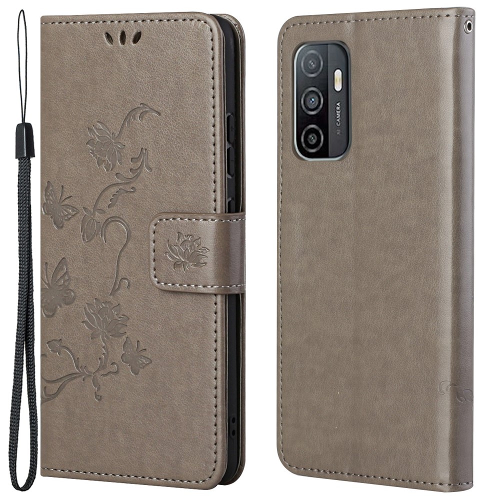 Funda de Cuero con Mariposas Samsung Galaxy A53, Gris