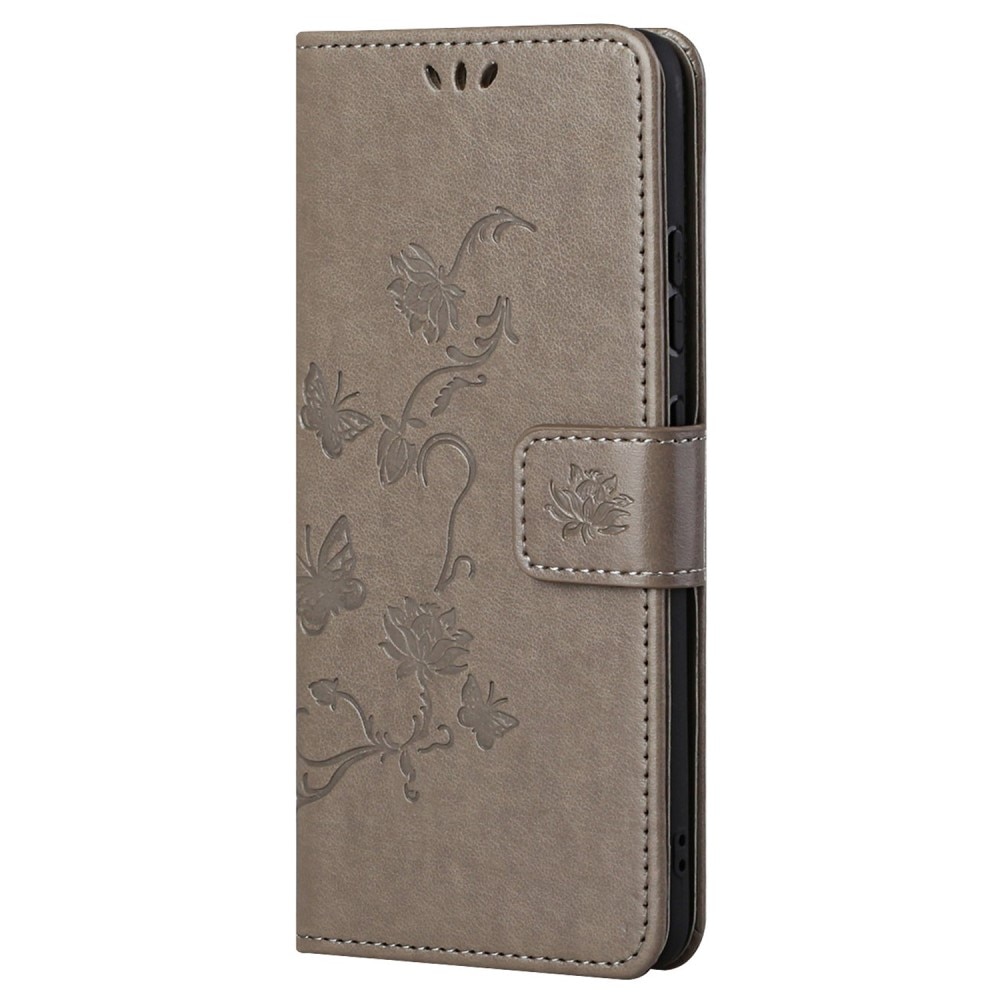 Funda de Cuero con Mariposas Samsung Galaxy A53, Gris