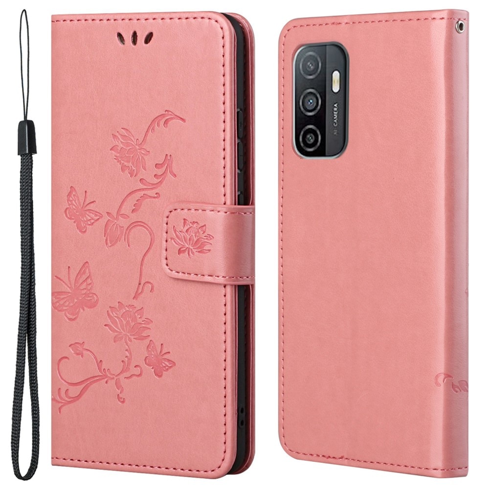 Funda de Cuero con Mariposas Samsung Galaxy A53, Rosa