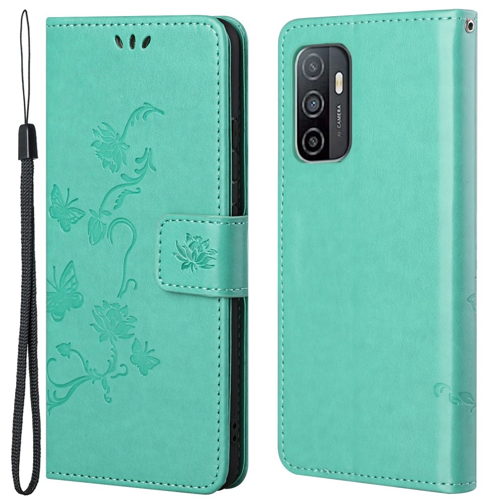 Funda de cuero con mariposas para Samsung Galaxy A53, verde