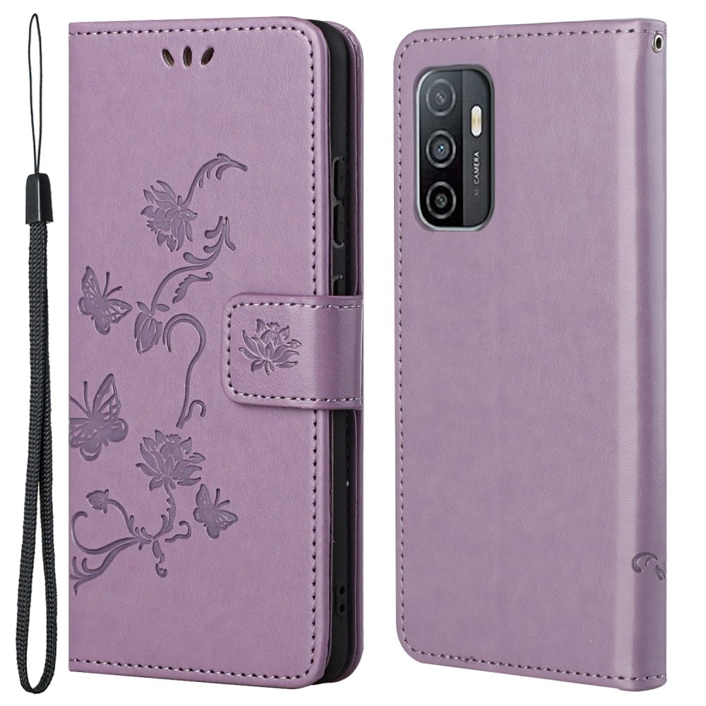Funda de Cuero con Mariposas Samsung Galaxy A33, Púrpura