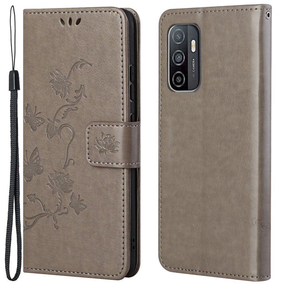 Funda de Cuero con Mariposas Samsung Galaxy A33, Gris