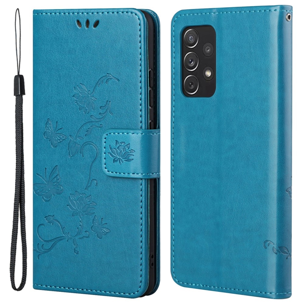 Funda de cuero con mariposas para Samsung Galaxy A73 5G, azul