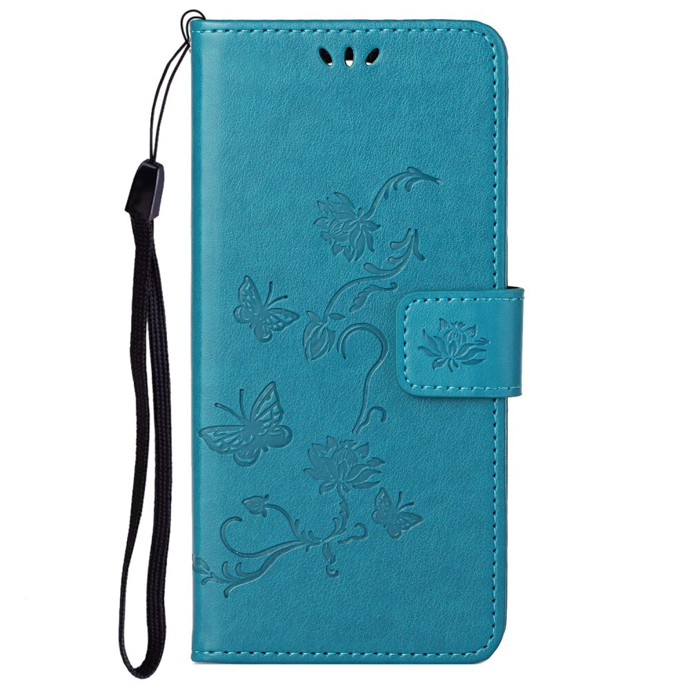 Funda de cuero con mariposas para Samsung Galaxy A73 5G, azul