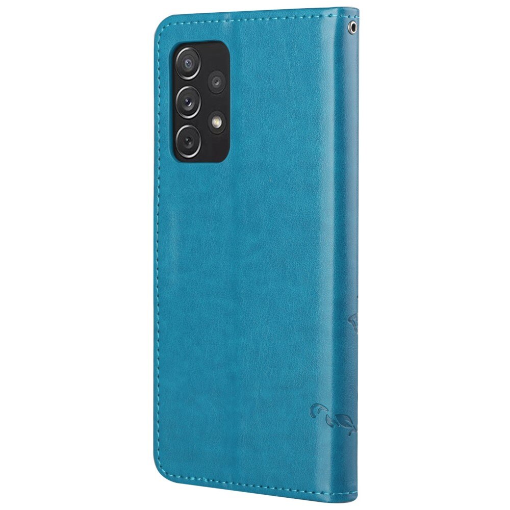 Funda de cuero con mariposas para Samsung Galaxy A73 5G, azul