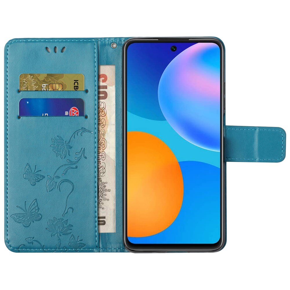 Funda de cuero con mariposas para Samsung Galaxy A73 5G, azul