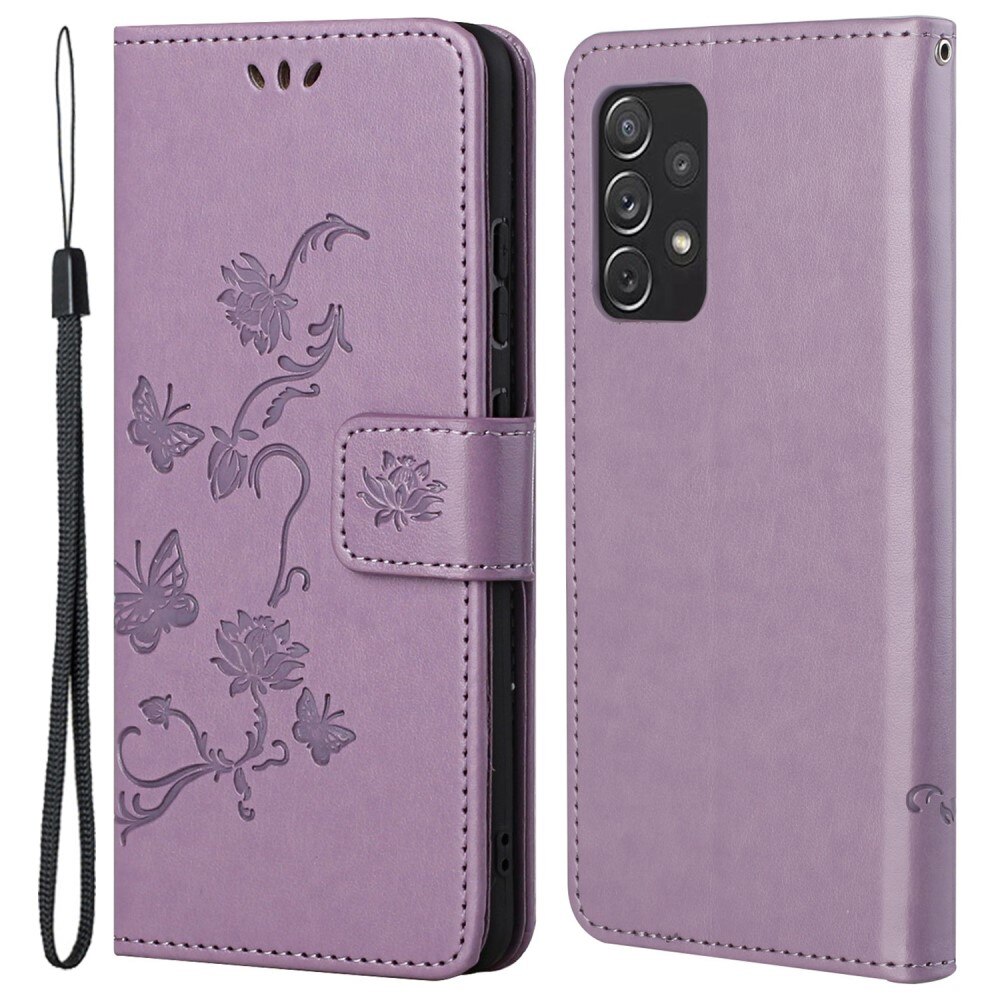 Funda de Cuero con Mariposas Samsung Galaxy A73 5G, Púrpura