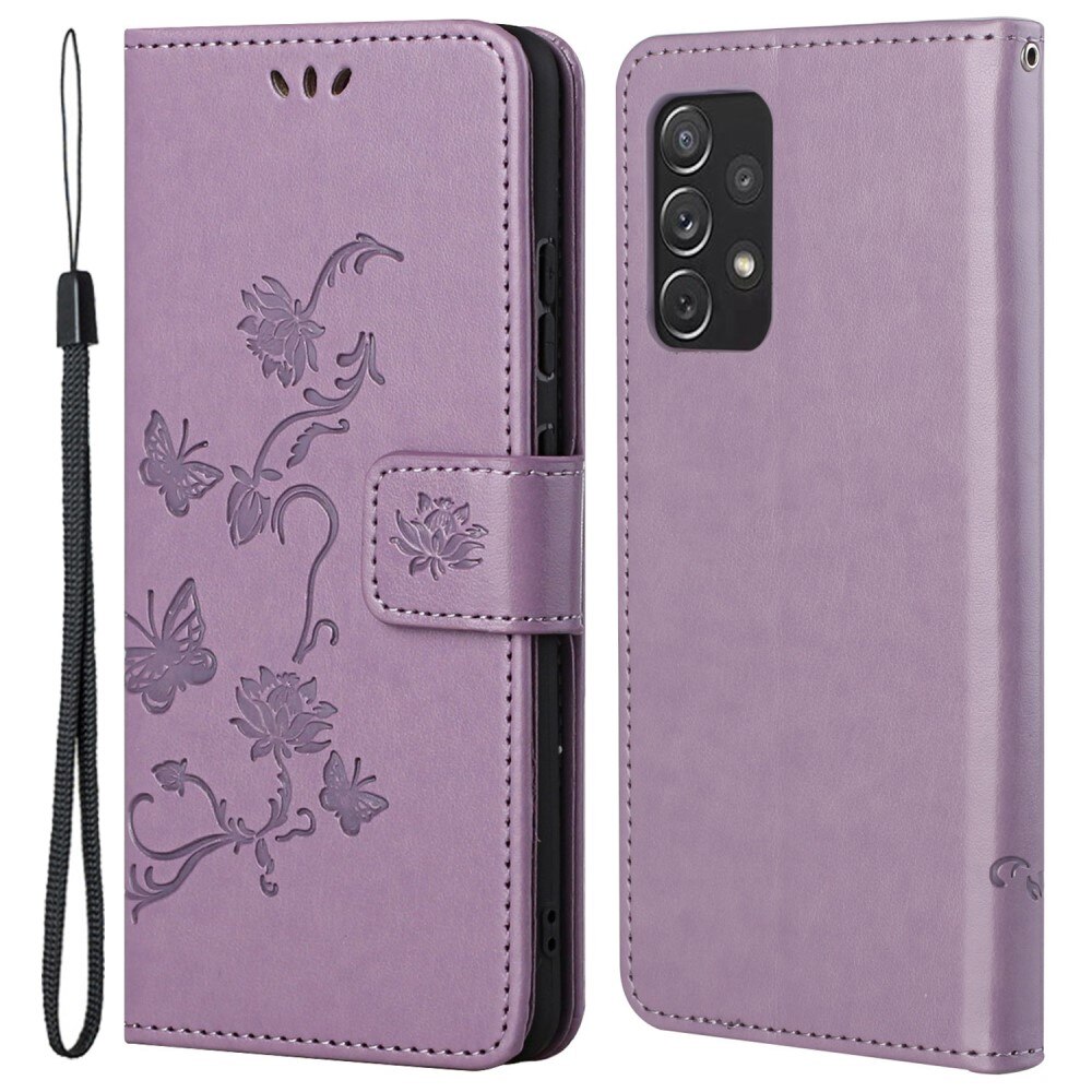 Funda de cuero con mariposas para Samsung Galaxy A73 5G, violeta