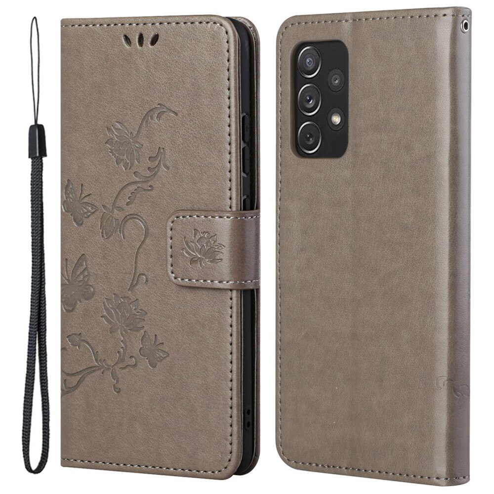 Funda de cuero con mariposas para Samsung Galaxy A73 5G, gris