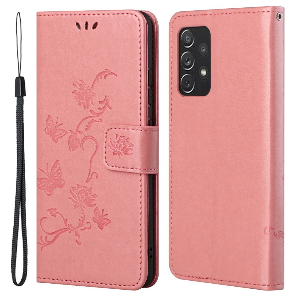 Funda de cuero con mariposas para Samsung Galaxy A73 5G, rosado