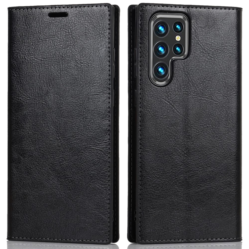 Funda cartera de cuero genuino Samsung Galaxy S22 Ultra negro
