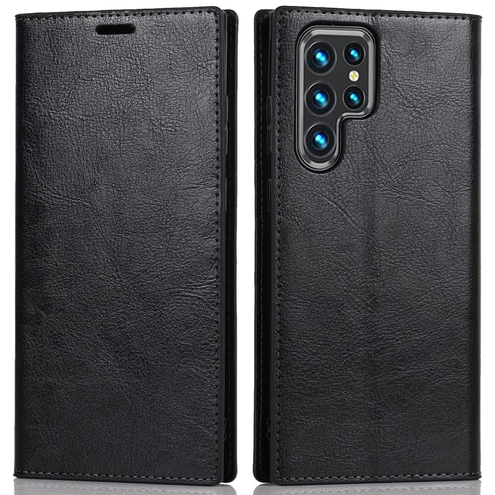 Funda cartera de cuero genuino Samsung Galaxy S22 Ultra Negro