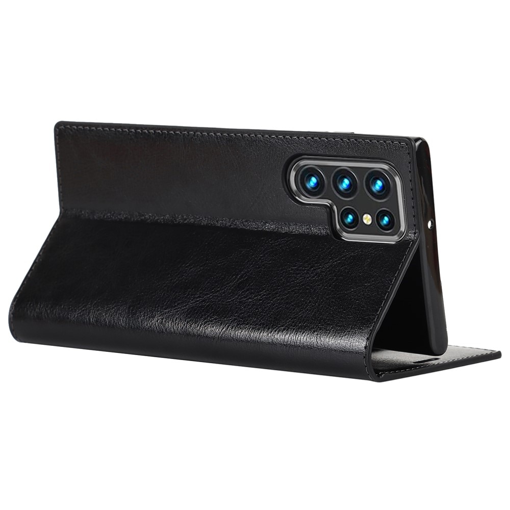 Funda cartera de cuero genuino Samsung Galaxy S22 Ultra Negro