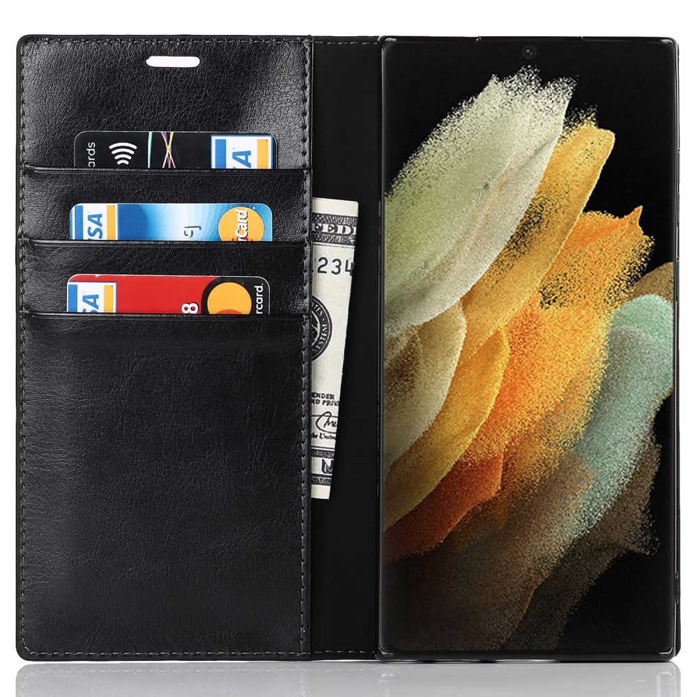 Funda cartera de cuero genuino Samsung Galaxy S22 Ultra Negro