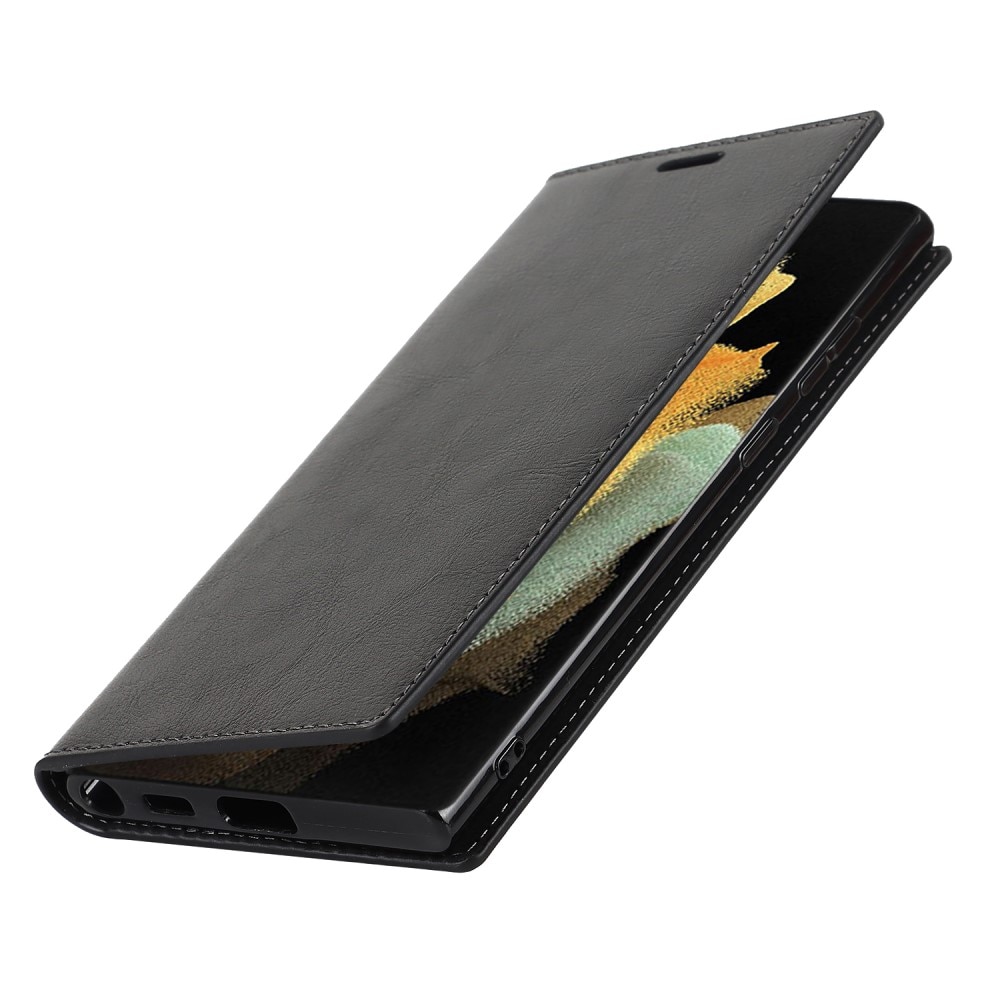Funda cartera de cuero genuino Samsung Galaxy S22 Ultra Negro
