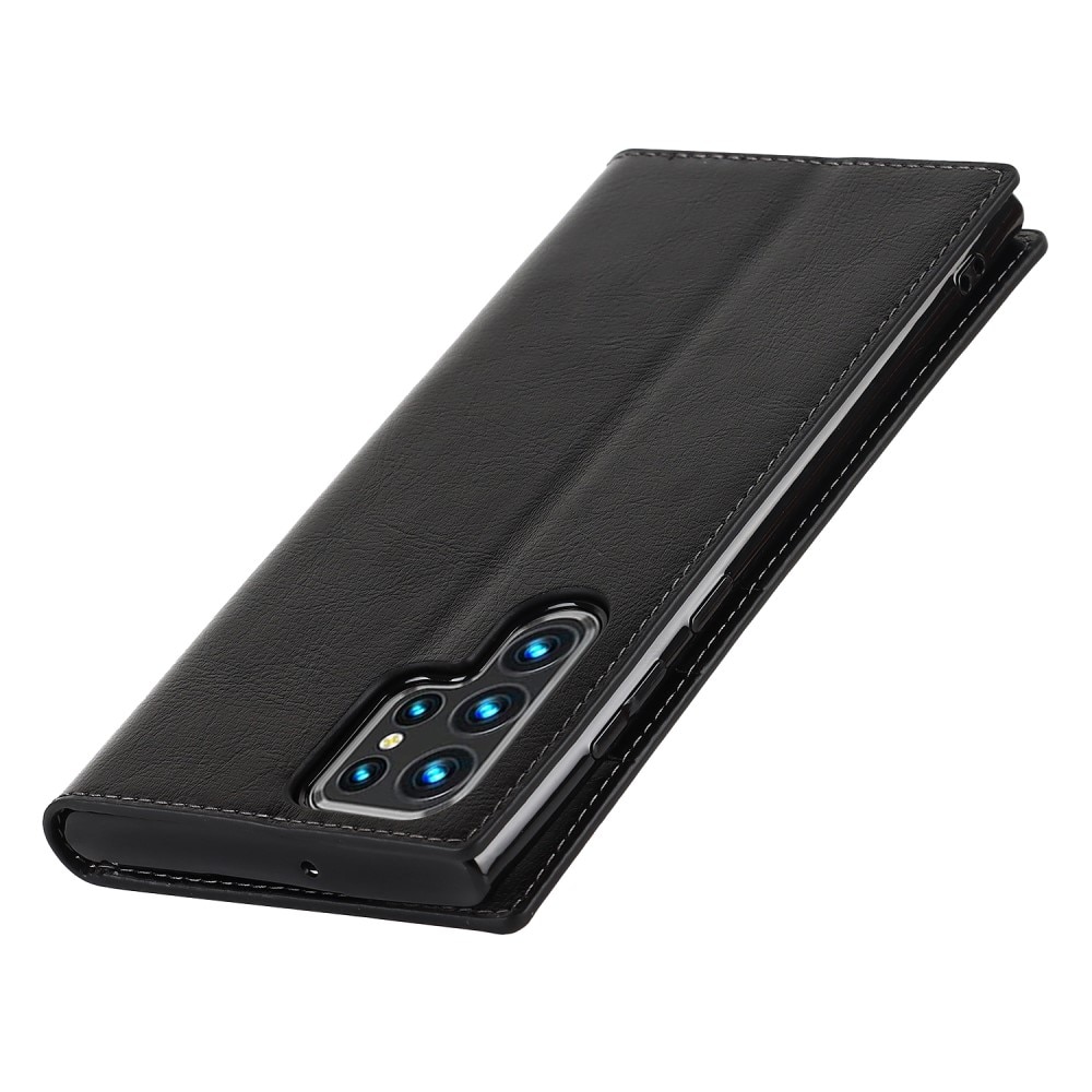 Funda cartera de cuero genuino Samsung Galaxy S22 Ultra Negro