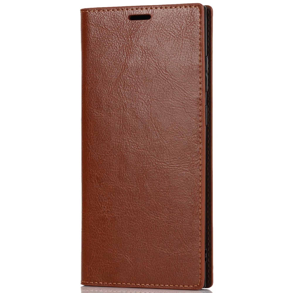 Funda cartera de cuero genuino Samsung Galaxy S22 Ultra Marrón