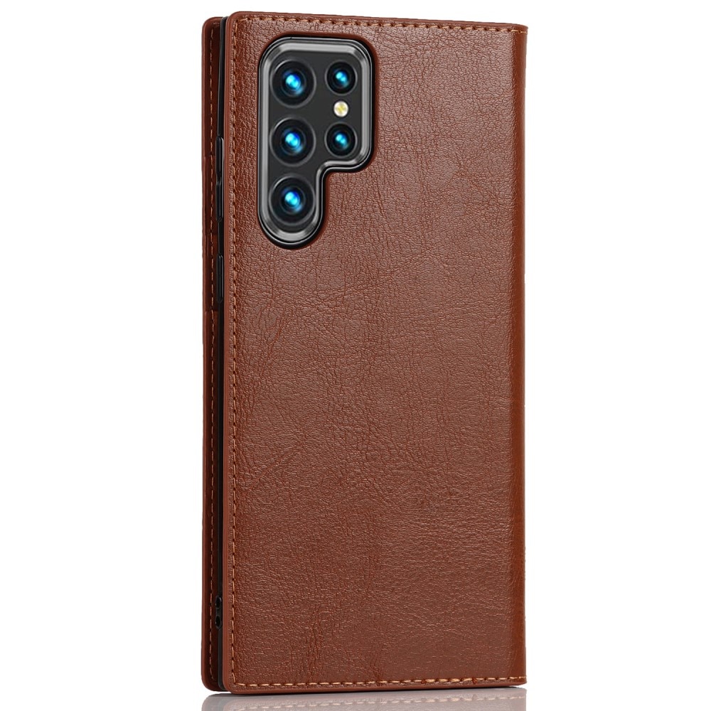 Funda cartera de cuero genuino Samsung Galaxy S22 Ultra Marrón
