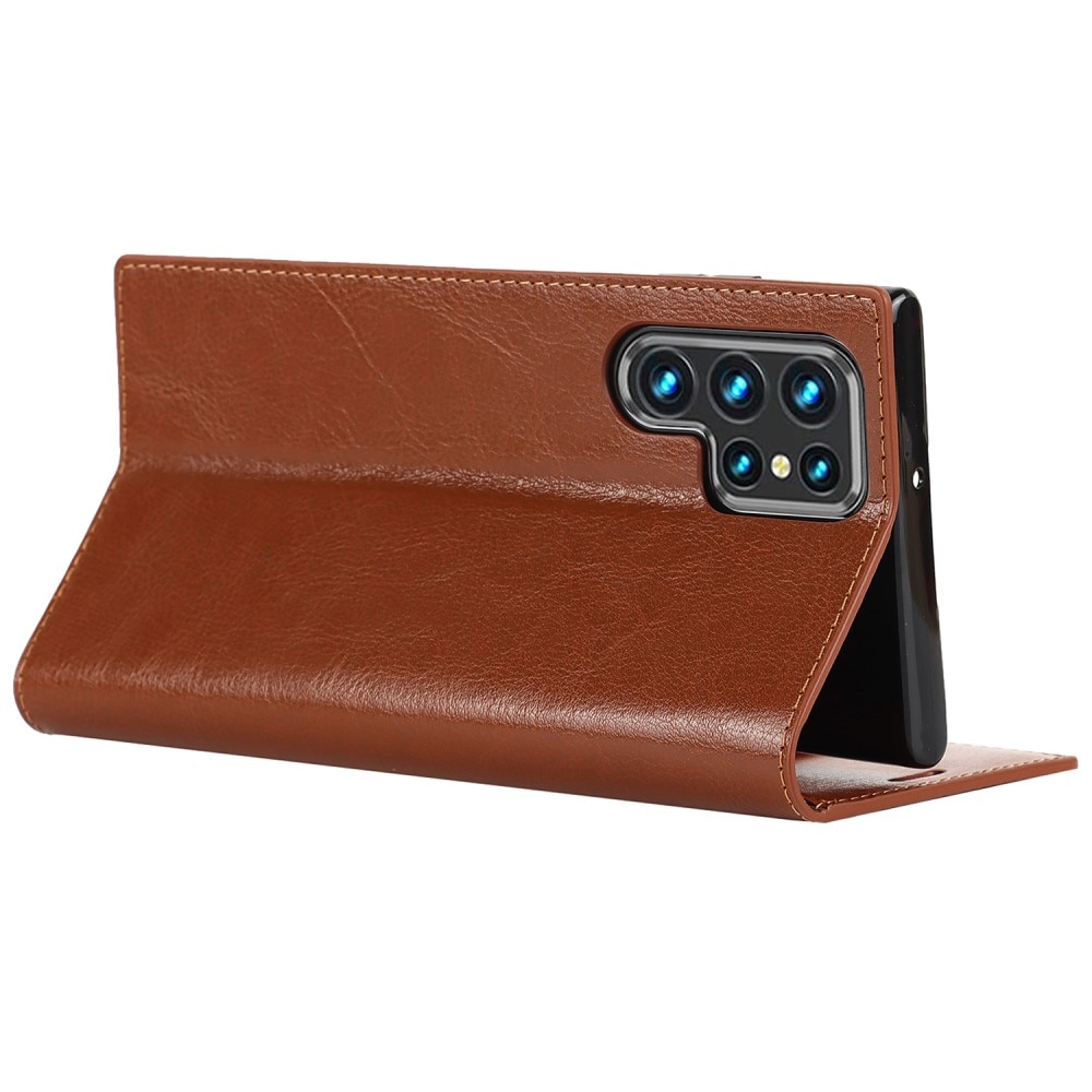 Funda cartera de cuero genuino Samsung Galaxy S22 Ultra Marrón