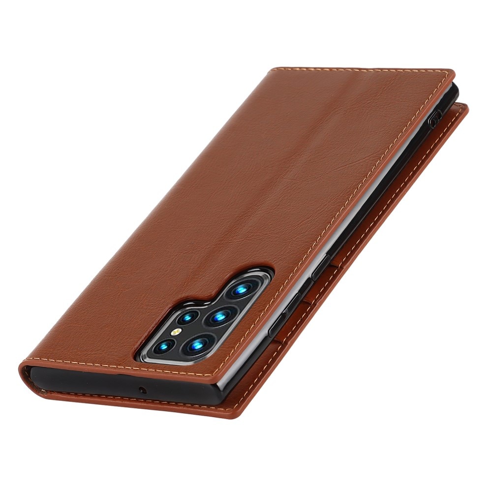 Funda cartera de cuero genuino Samsung Galaxy S22 Ultra Marrón