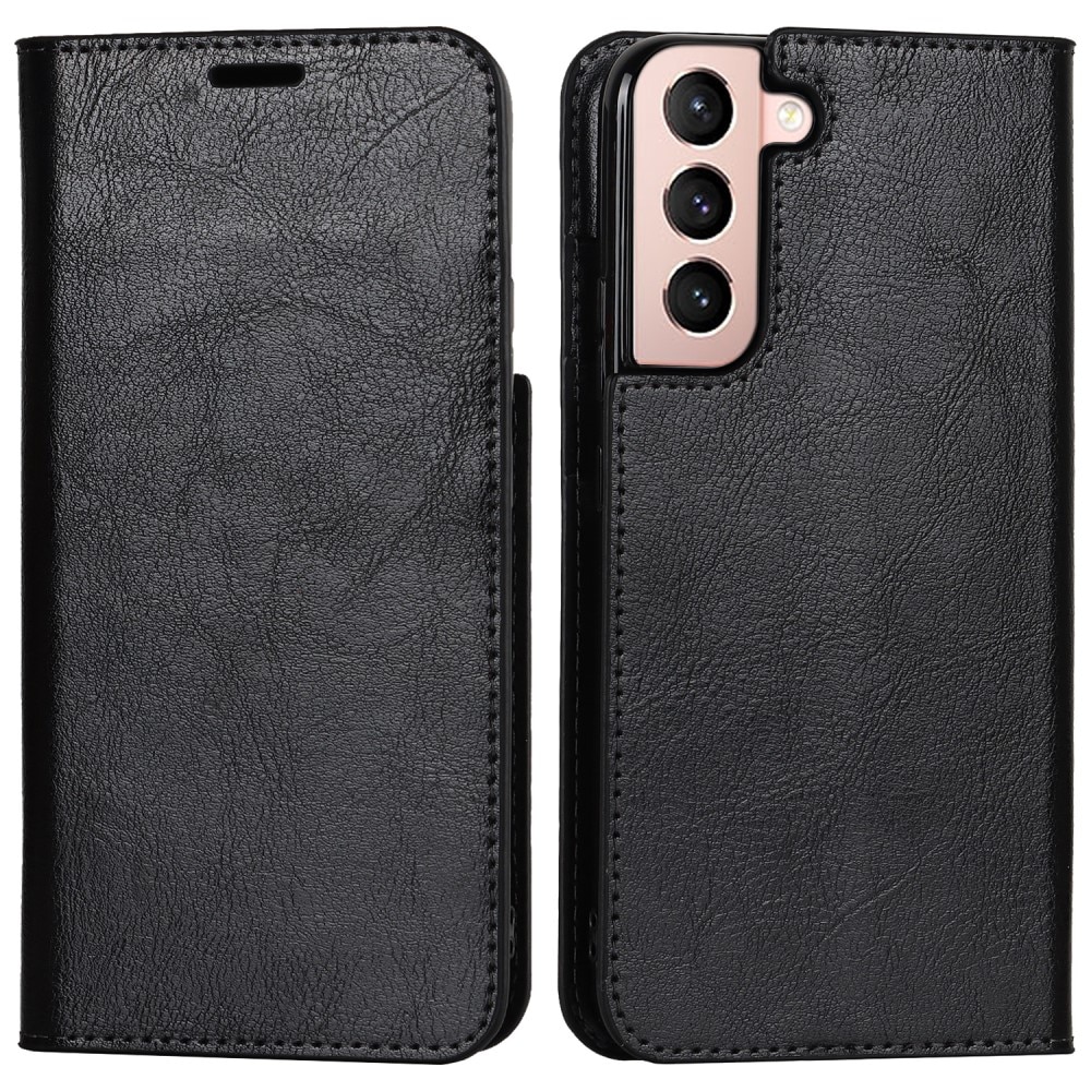 Funda cartera de cuero genuino Samsung Galaxy S22 Negro
