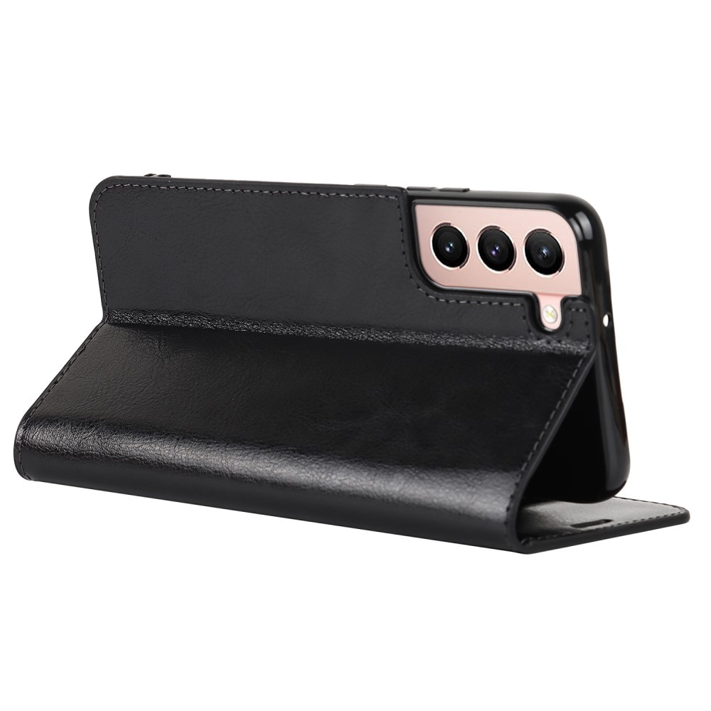 Funda cartera de cuero genuino Samsung Galaxy S22 Negro