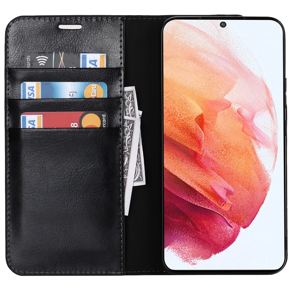 Funda cartera de cuero genuino Samsung Galaxy S22 Negro