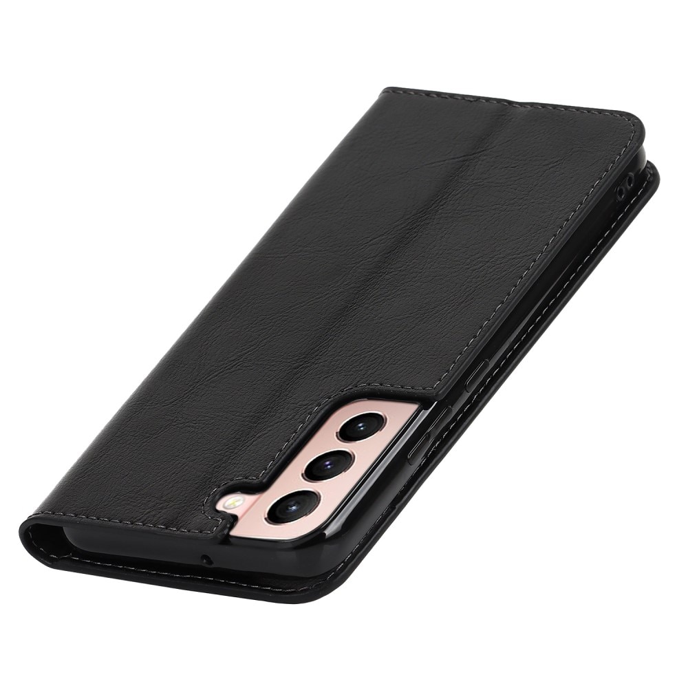 Funda cartera de cuero genuino Samsung Galaxy S22 Negro