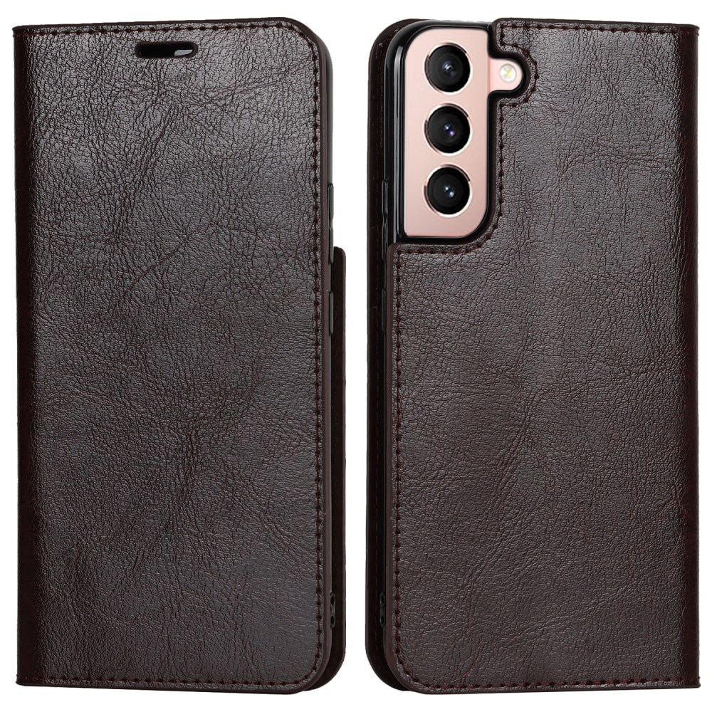 Funda cartera de cuero genuino Samsung Galaxy S22 marrón oscuro