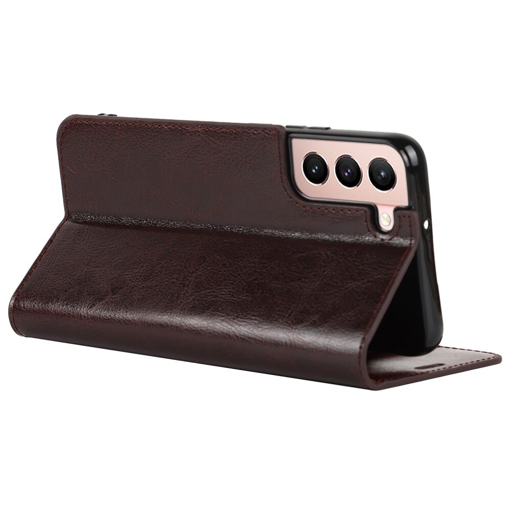 Funda cartera de cuero genuino Samsung Galaxy S22 Marrón oscuro