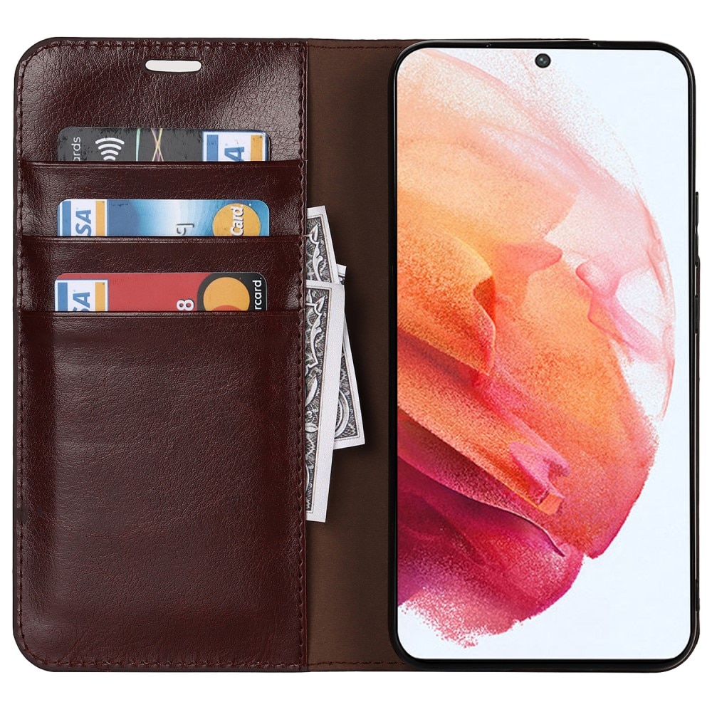Funda cartera de cuero genuino Samsung Galaxy S22 Marrón oscuro