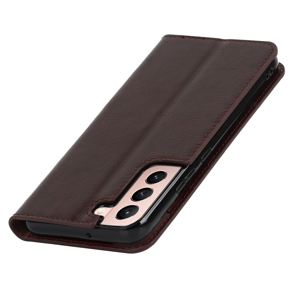 Funda cartera de cuero genuino Samsung Galaxy S22 Marrón oscuro
